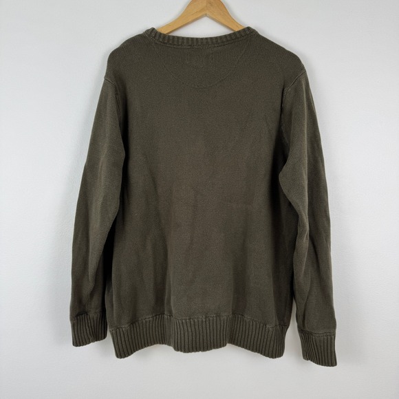 Eddie Bauer Seattle USA Mens L Cotton Crew Neck Sweater Olive‎ Green Classic - Picture 2 of 11